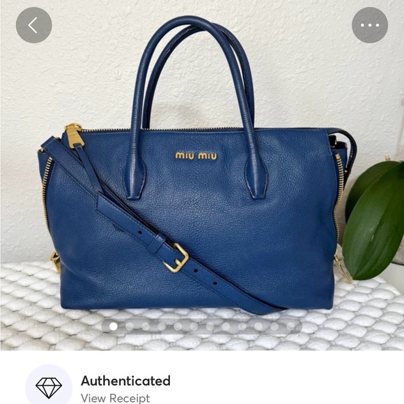 MIU MIU Tote Shoulder Crossbody Bag Leather Blue - Picture 15 of 15